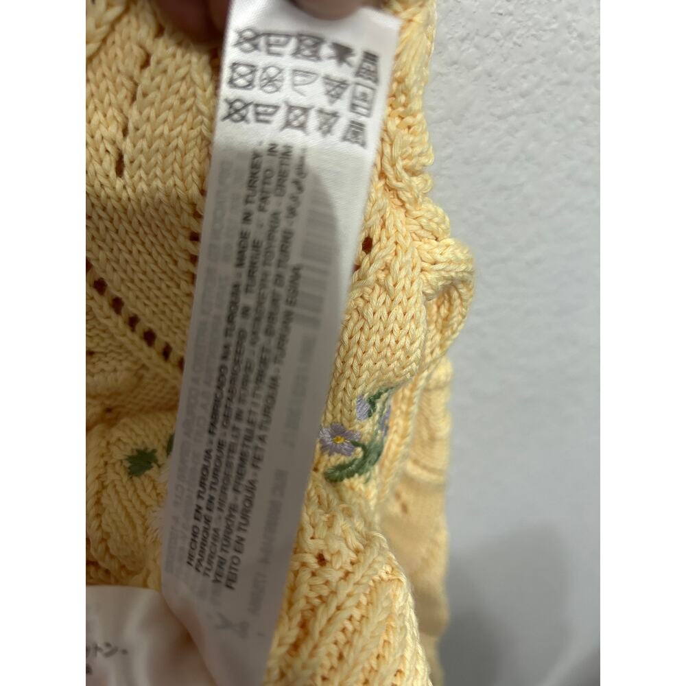 Zara Knit Cardigan Cotton Floral Embroidered Sz Large Butter Yellow Twee - Picture 8 of 9